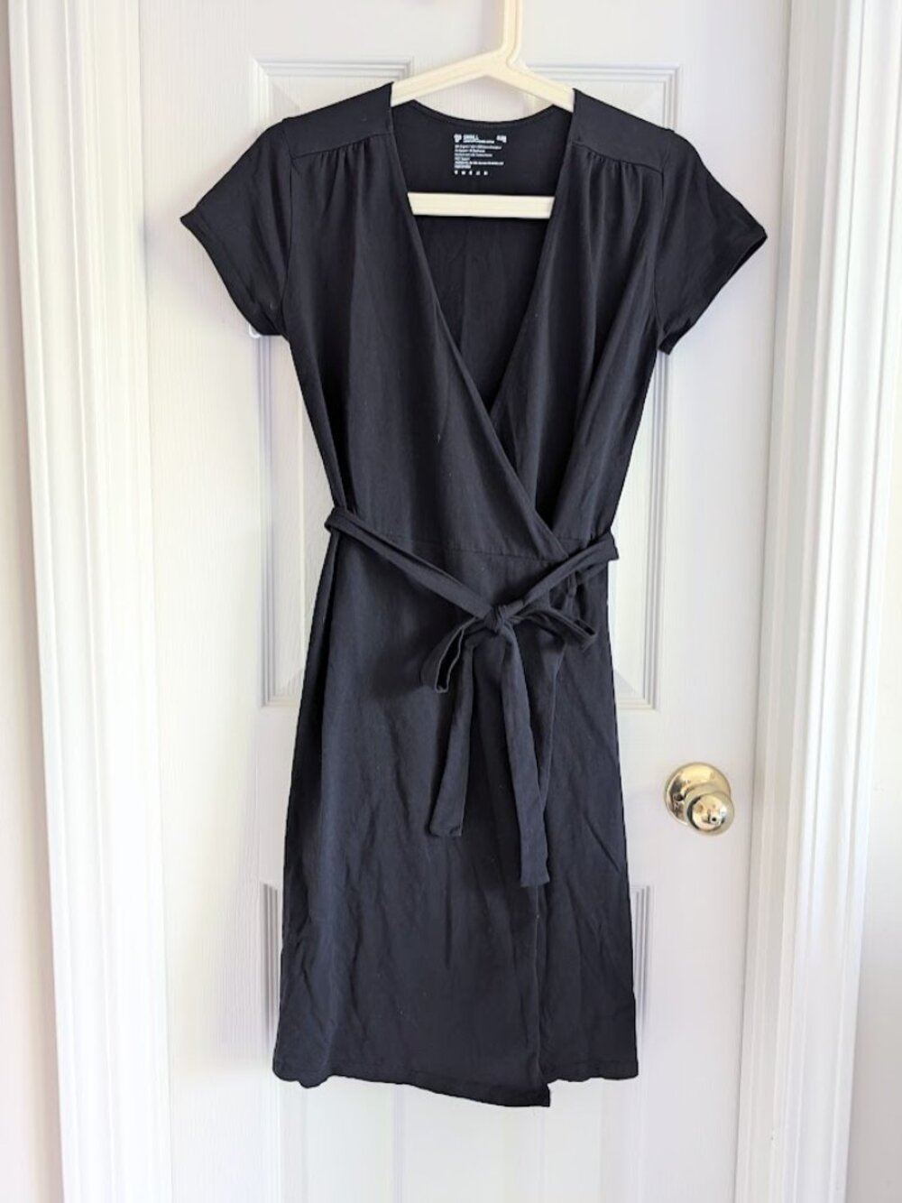 Pack Short Sleeve Organic Cotton Casual Full Wrap Dress Black Women's Size:Small